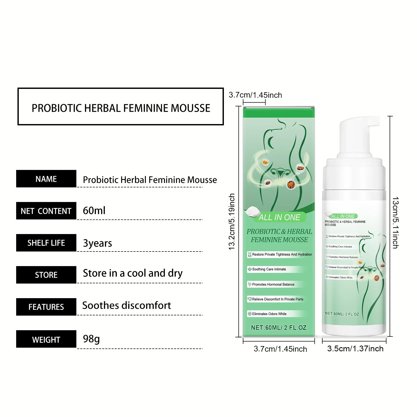 Herbal Women Private Part Care Hygiene Cleansing Mousse PH Balanced Relieve Local Discomfort Remove Odor Daily lasting Protect