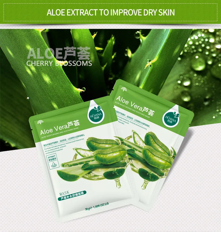 10pcs Natural Plant Facial Mask Moisturizing Oil Control Anti-Aging Fruit Aloe Korean Sheet Face Mask Beauty Skin Care Prodcuts