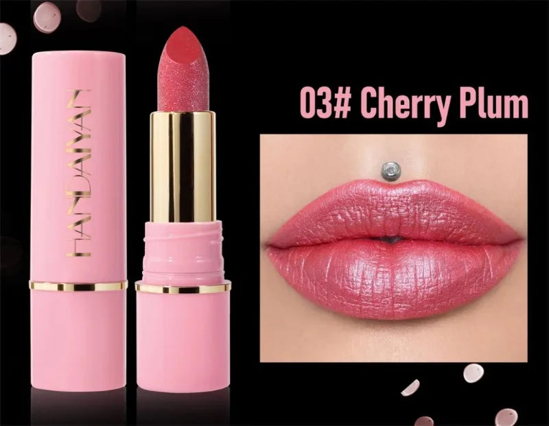 8 Colors Diamond Shimmer Lipstick Purple Metallic Glitter Pearlescent Lip Tint Long Lasting Waterproof Lipstick Makeup Cosmetics