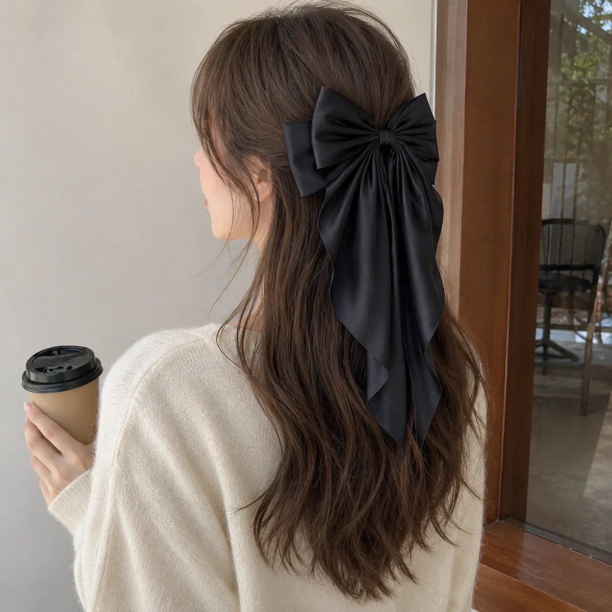 Large Satin Bow Hair Clip Women Korean Style Ribbons Bowknot Spring Clip Non Slip Hair Accessories for Girls Party Clamp Femme