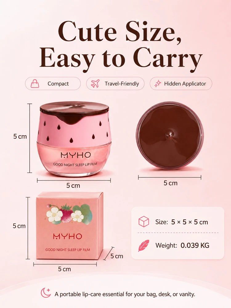 MYHO Strawberry Lip Sleeping Mask Overnight Repair Balm Hydrating Moisturizing Jelly Lip Care Non-Sticky Gloss with Applicator