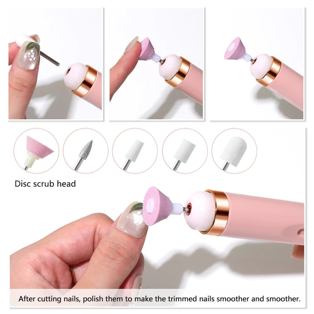 YIKOOLIN Portable Nail File Care Electric Nail Drill with 4 Speeds Cuticle Trimmer Battery Operated Manicure and Pedicure Tools