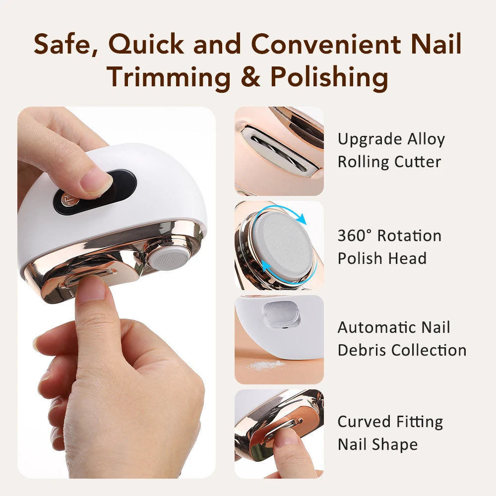 Electric Nail Clipper Cutter With LED Light 2in 1 Automatic Nail Grinder Trimmer For Baby Adult Mini Manicure Tools Nail Care