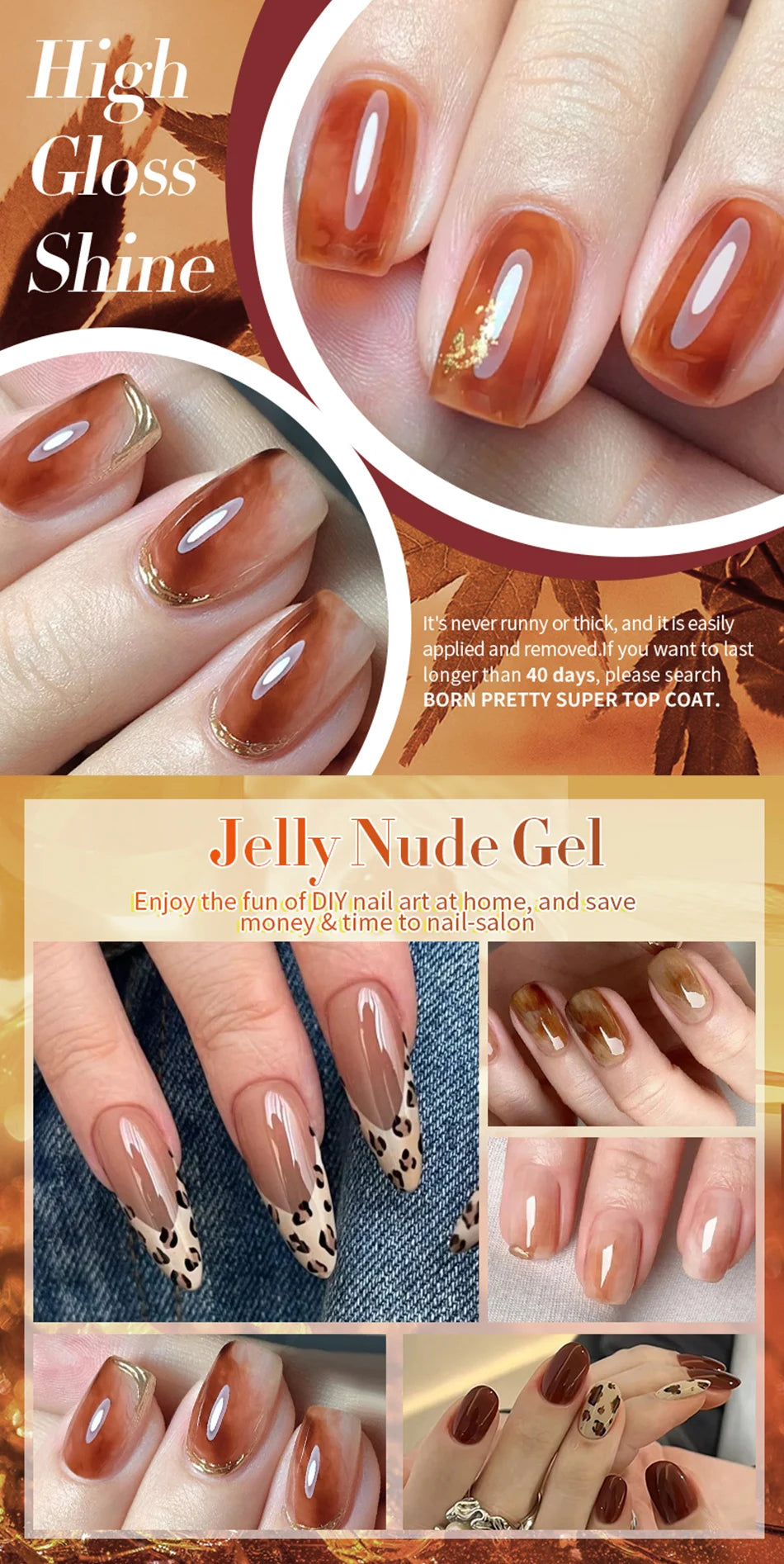 BORN PRETTY 83 Colors 10ml Jelly Nude Gel Nail Polish Autumn Amber Semi Transparent Manicure Soak off UV LED Nails Gel Varnish