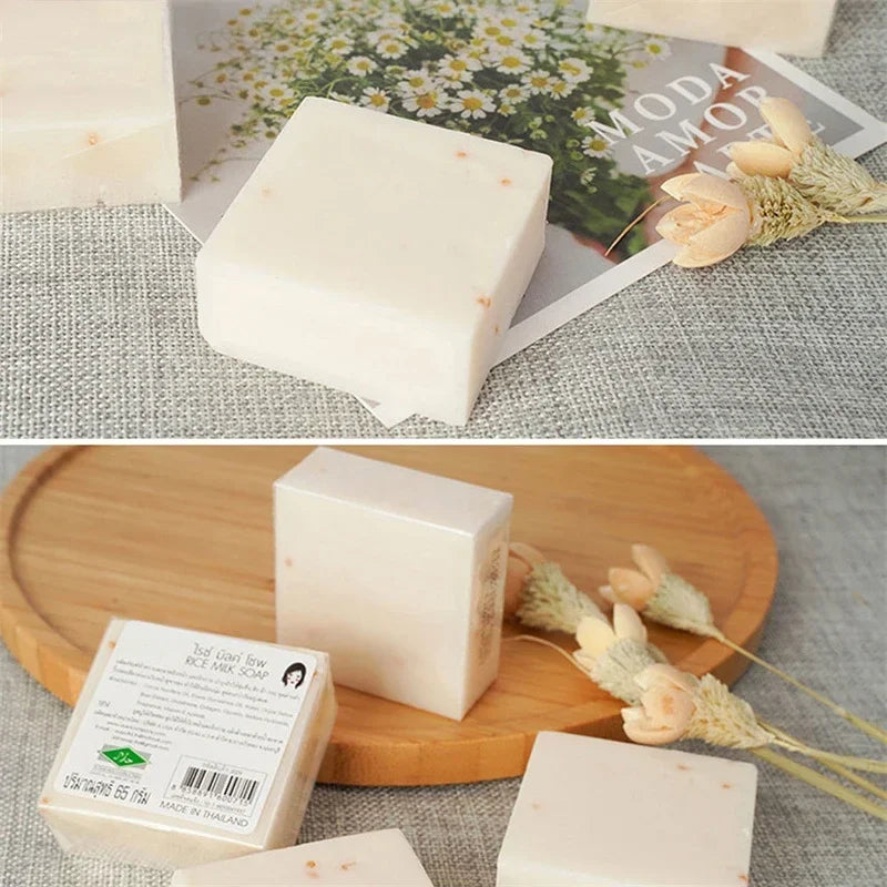 65g Rice Milk Soap Collagen Vitamin Skin Whitening Acne Pore Removal Moisturizing Cleansing Handmade Rice Milk Soap