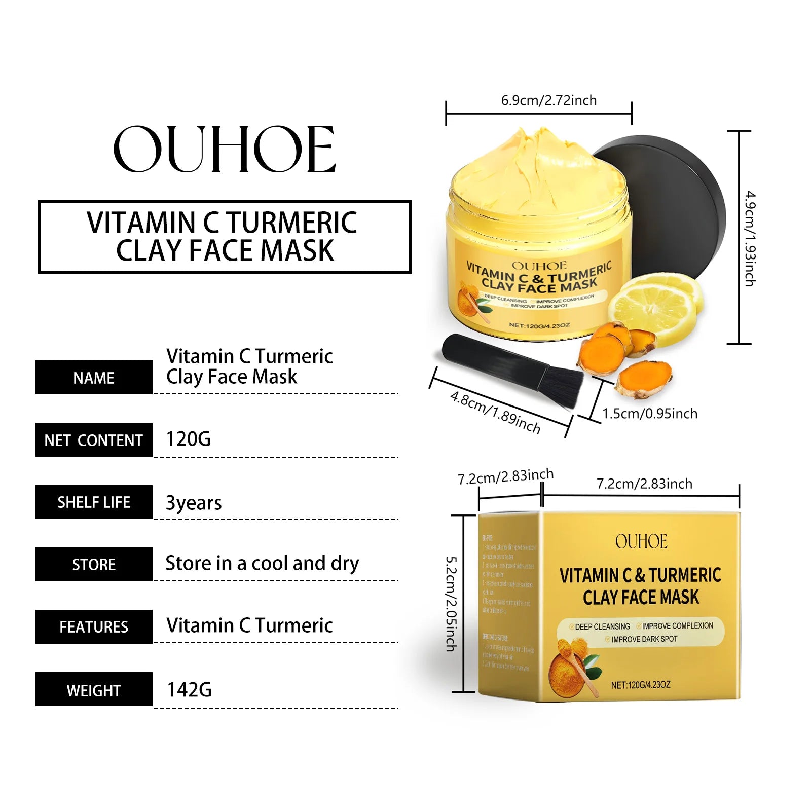 Vitamin C Turmeric Mud Mask Exfoliating Facial Mask Improve Pore Deep Cleansing Nourishing Hydrating Glowing Skin Care Clay Mask