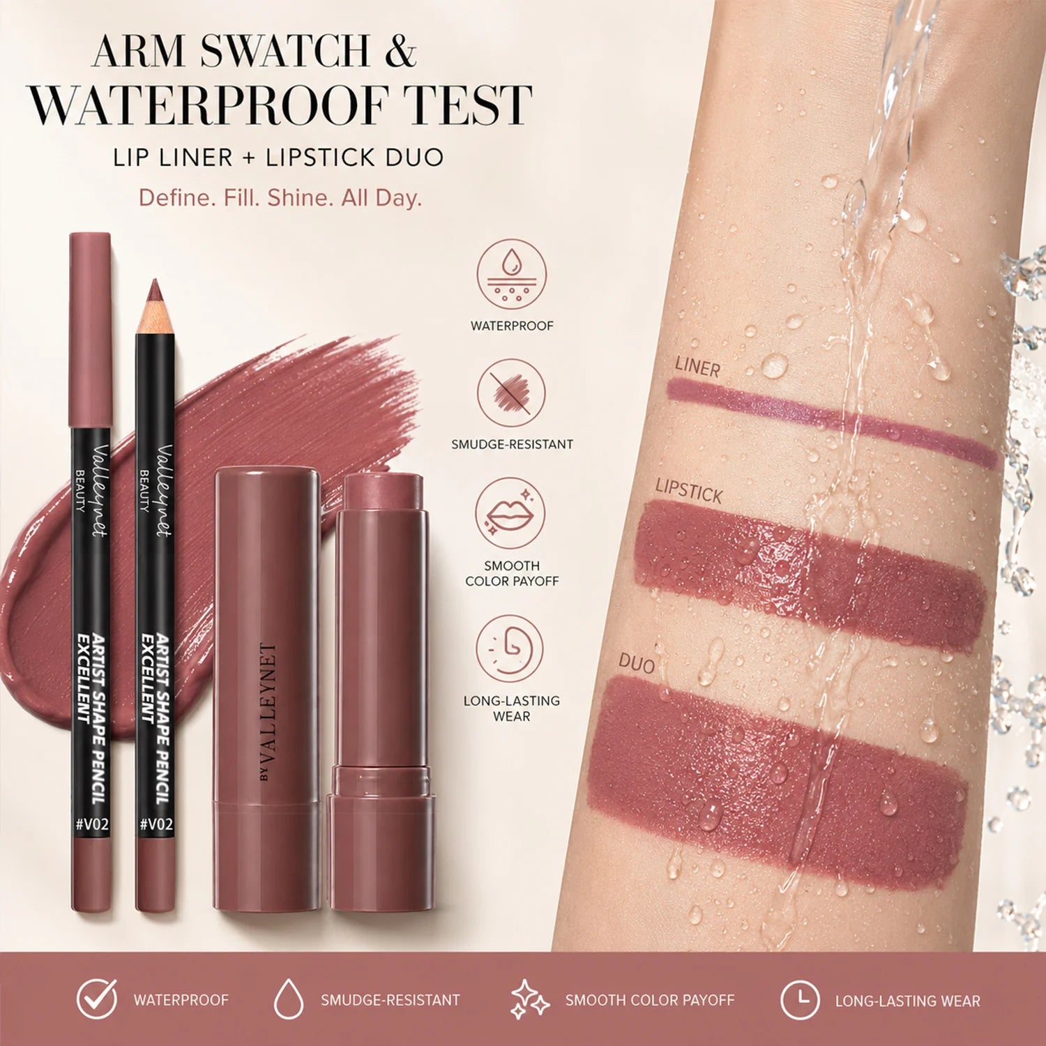2pcs/Set Lip Liner&Moisturizing Lipstick-Precise Definition&Hydrating Color-Waterproof Long-Lasting Smudge-Proof-Natural