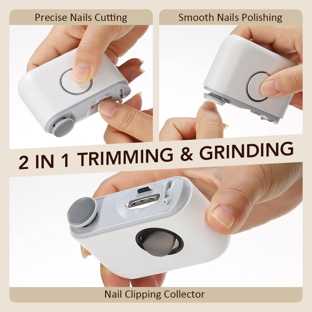 Electric Nail Clipper Cutter With LED Light 2in 1 Automatic Nail Grinder Trimmer For Baby Adult Mini Manicure Tools Nail Care
