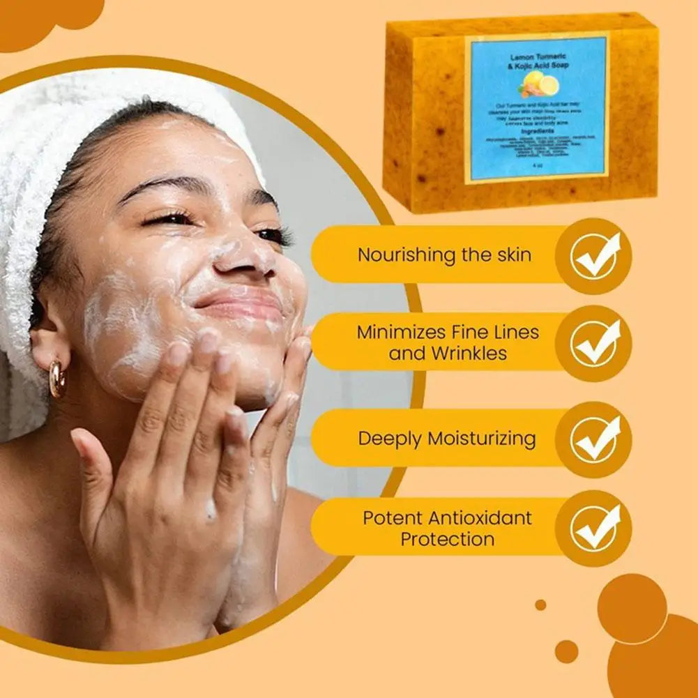 100g Turmeric Hand Made Soap, Lemon Kojic Acid Soap, Shower and Facial Soap  Deep Cleaning For Face Body Skin Care