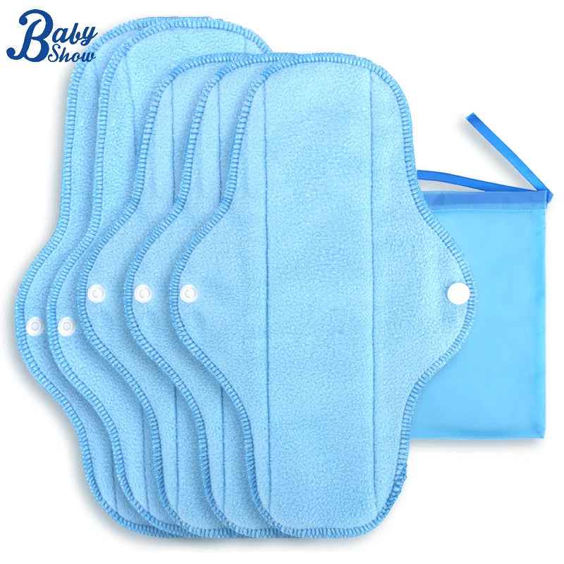 5pcs S/M Size Reusable Sanitary Pads Heavy Polar Fleece Towel Washable Panty Liner Mama Menstrual Pad with 1pc Wet Bag