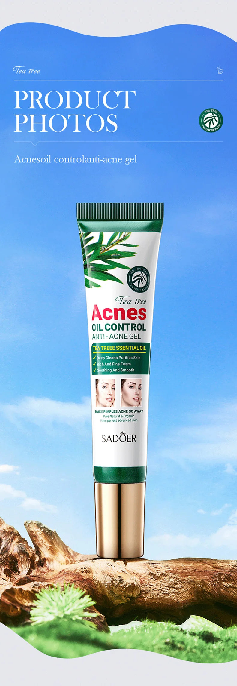 SADOER Tea Tree Acne Removing Cream Facial skincare Oil Control Face Gel Creams Hydrating Moisturizing Facial Cream Skin Care
