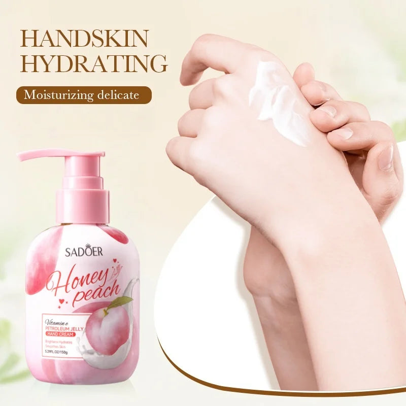 150g Peach Hand Cream, Rich in Glycerin, Peach Extract Essence, and Tocopherol, with a Moisturizing Texture That Is Non-Greasy, Can Nourish Dry Skin, and Can Be Used for Hand, Foot, and Body Care, Keeping Skin Hydrated, Soft,