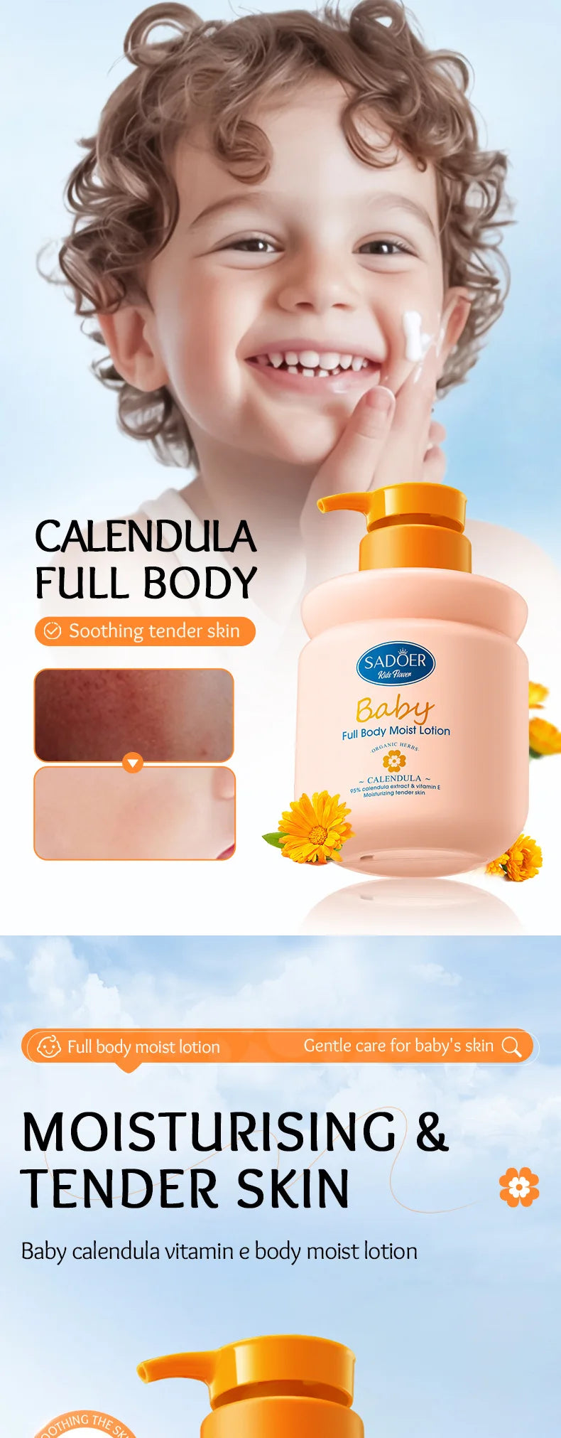 400ml Children's Calendula Vitamin E Body Lotion, Autumn and Winter Body Lotion Body Cream