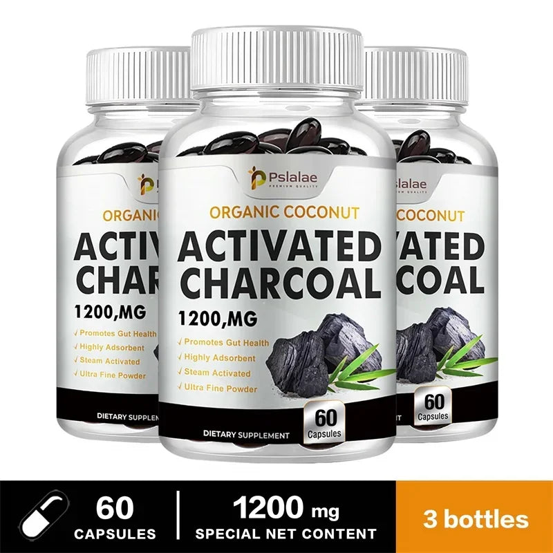Activated Charcoal Capsules 1200 Mg - Organic Coconut Shell, Helps Relieve Gas & Bloating, Detox & Bowel, Digestive Supplement