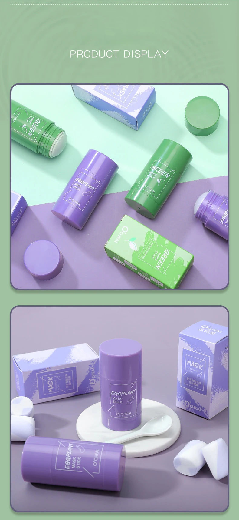 Ocheal Mask Green Tea Bamboo Charcoal Solid Facial Cleansing Stick Deep Cleansing Pores, Removes Blackheads, Controls Oil, Moisturizes and Hydrates, Smear-On Mud Mask for Men and Women.