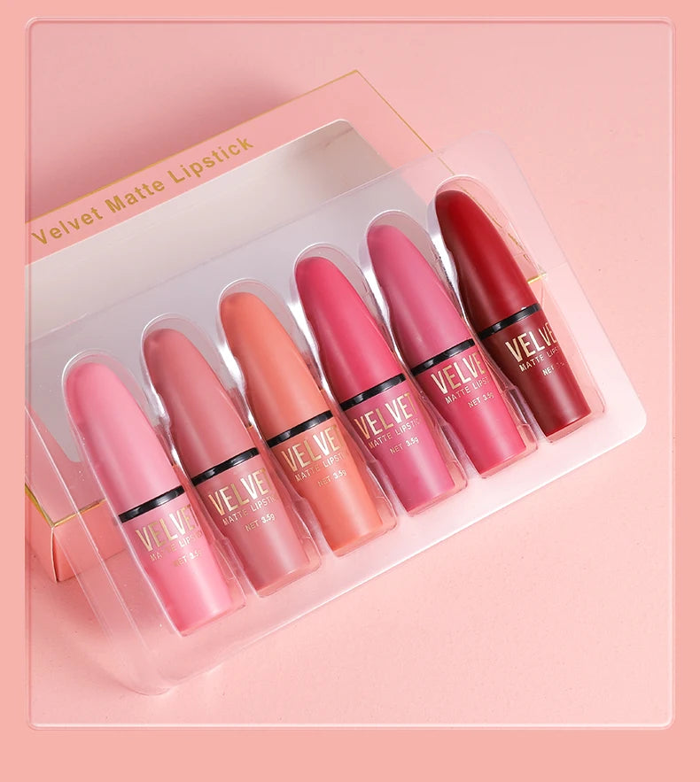 Matte Lipstick Set with Matte Finish, Waterproof and Not Easy to Stick to Cups, 6-Color Gift Box Lipstick Set