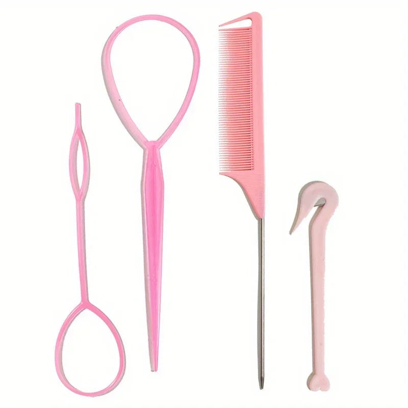 4-piece WANMEI  Headband Tool, Hair Braiding Tool with Mouse Tail Comb, Ponytail Headband Remover, Quick Styling Hair Accessory