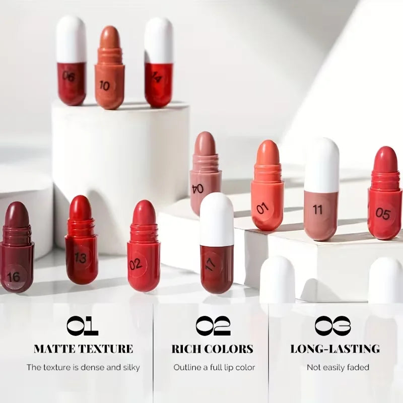 18-Piece Mini Lipstick Set, Matte + Lip Gloss Combination, Capsule Lipstick, Lip Plumping, Waterproof Lip Liner, Long-Lasting and Non-Fading, Portable Travel Style