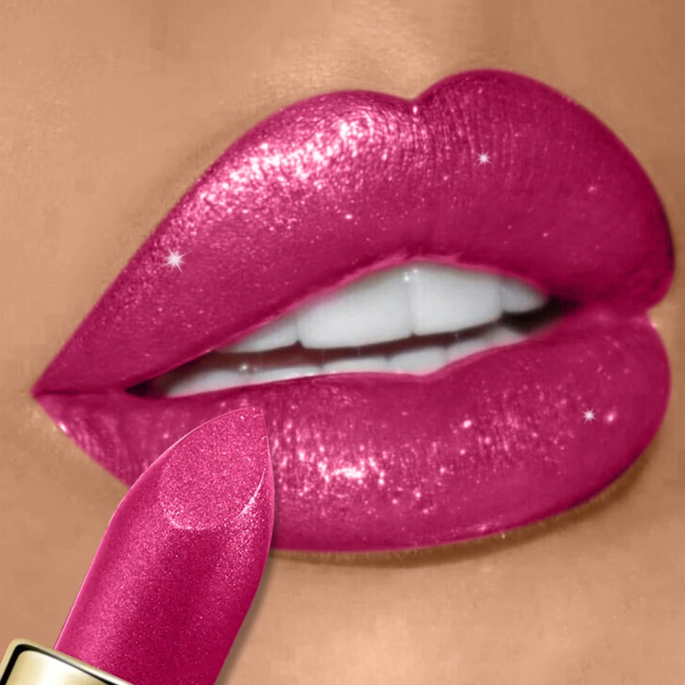 Pearlescent Glitter Lipstick Metallic Waterproof Long Lasting Matte Shimmer Diamond Lipstick Women Sexy Lips Makeup Cosmetics