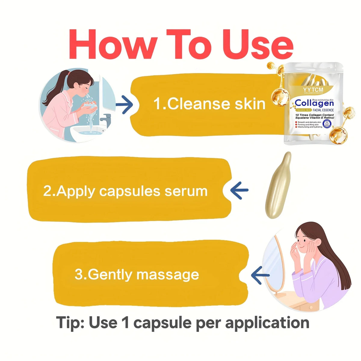 Collagen Firming Capsule Serum, moisturizes and hydrates for smooth skin, contains plant-based squalane, retinol, and vitamin E for deep hydration (0.4g x 30 capsules)/bag - 1 bag