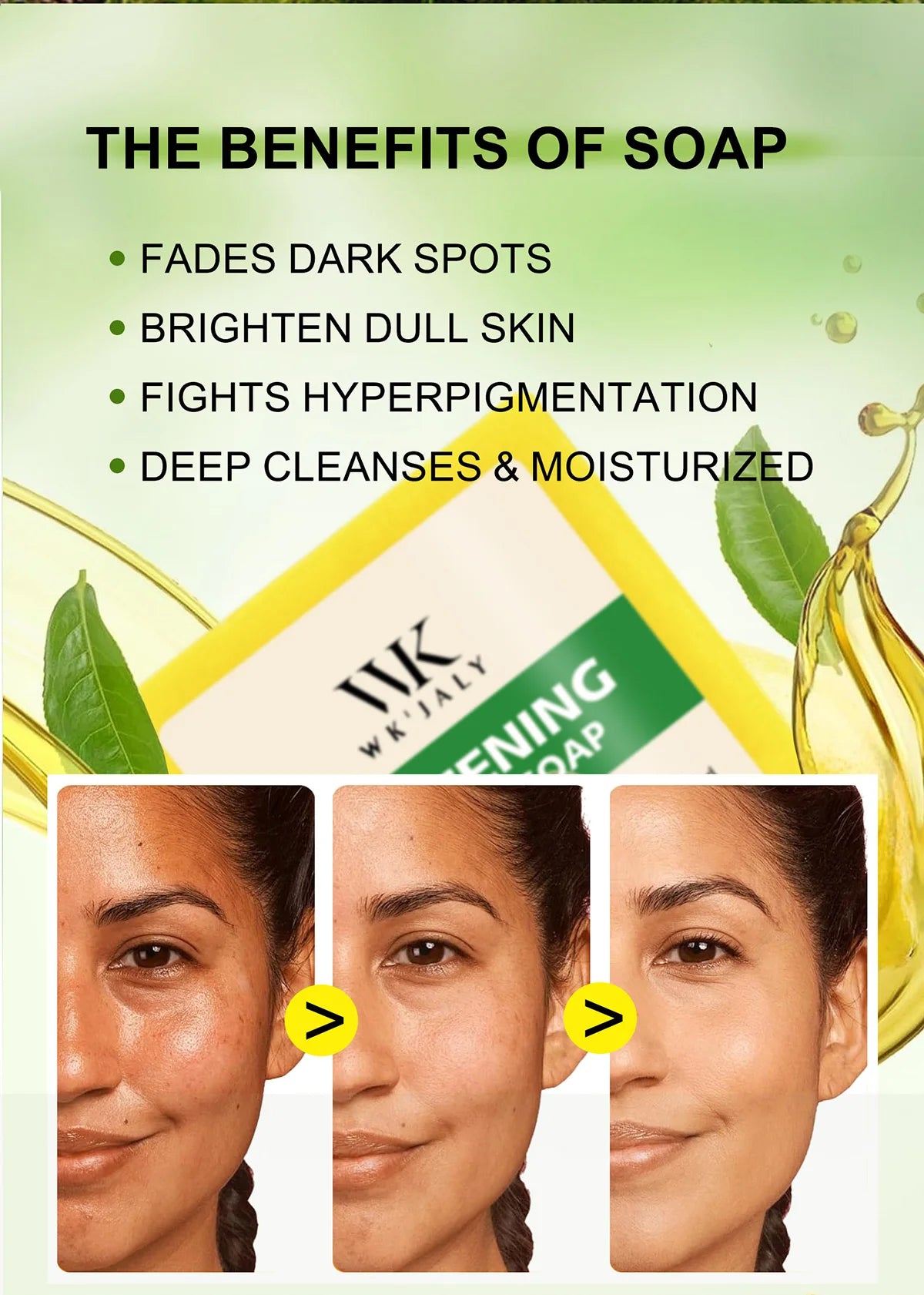 WK JALY Whitening Lemon Soap, Natural Glow, Fade Dark Spots, Moisturized, With Glutathione, Shea Butter Oil, For Face And Body