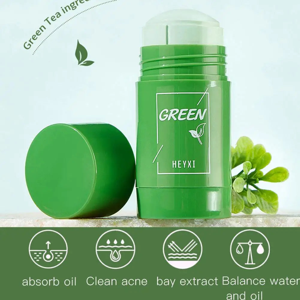 1/3PCS Green Tea Clay Stick For Face, Green Mask Stick Smear Acne Shrink Blackhead Green Tea Extract Facial Mask Pore Cleansing