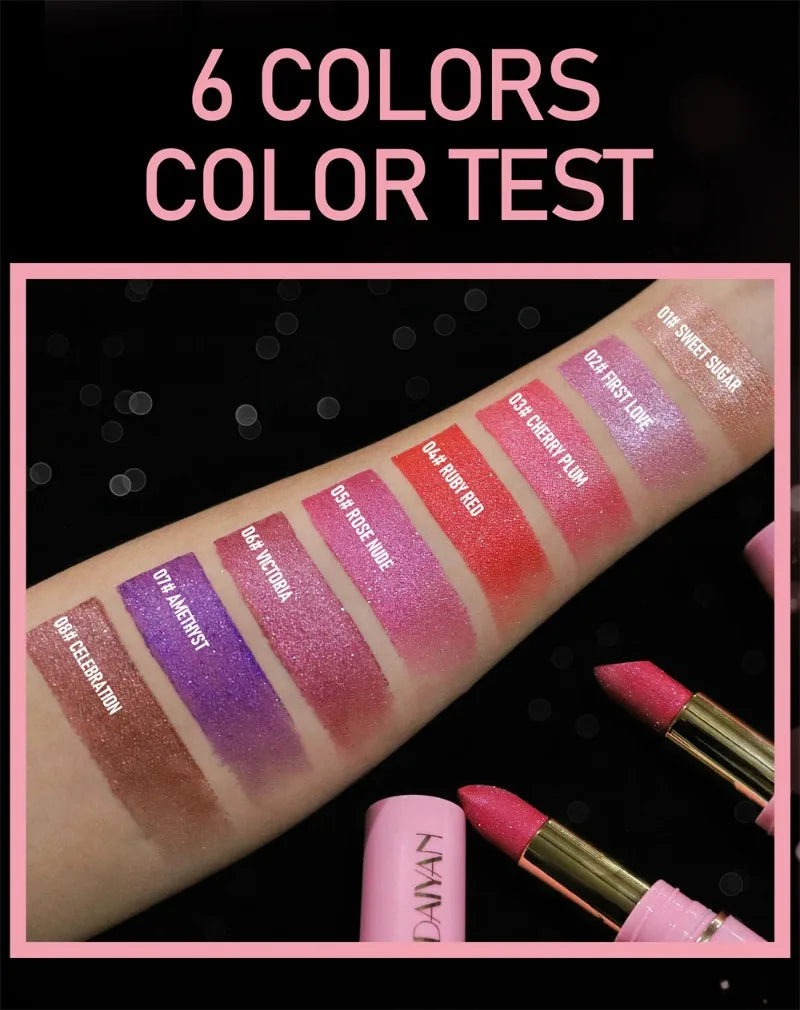 8 Colors Diamond Shimmer Lipstick Purple Metallic Glitter Pearlescent Lip Tint Long Lasting Waterproof Lipstick Makeup Cosmetics