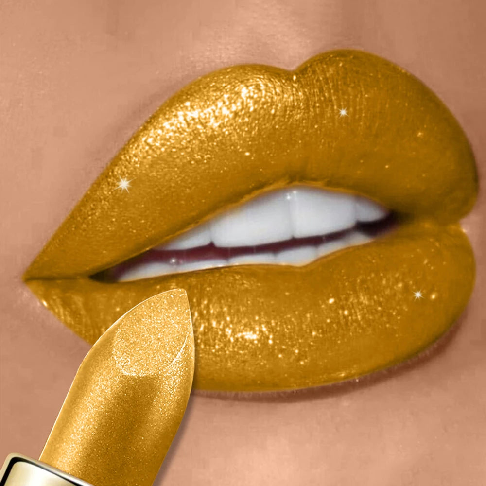 Pearlescent Glitter Lipstick Metallic Waterproof Long Lasting Matte Shimmer Diamond Lipstick Women Sexy Lips Makeup Cosmetics