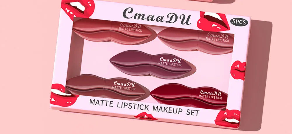 5pcs Matte Lipstick Set Velvety Smooth Long Lasting High Pigment Waterproof Lip Makeup Kit With Elegant Gift Box