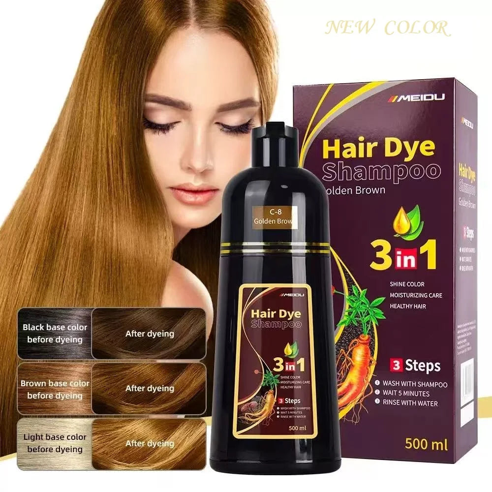 Meidu 3 In 1 Instant Coloring Shampoo Natural Black Color for Men Women Hair Dye Herbal Brown Purple Hair Dye Hair Dye Shampoo