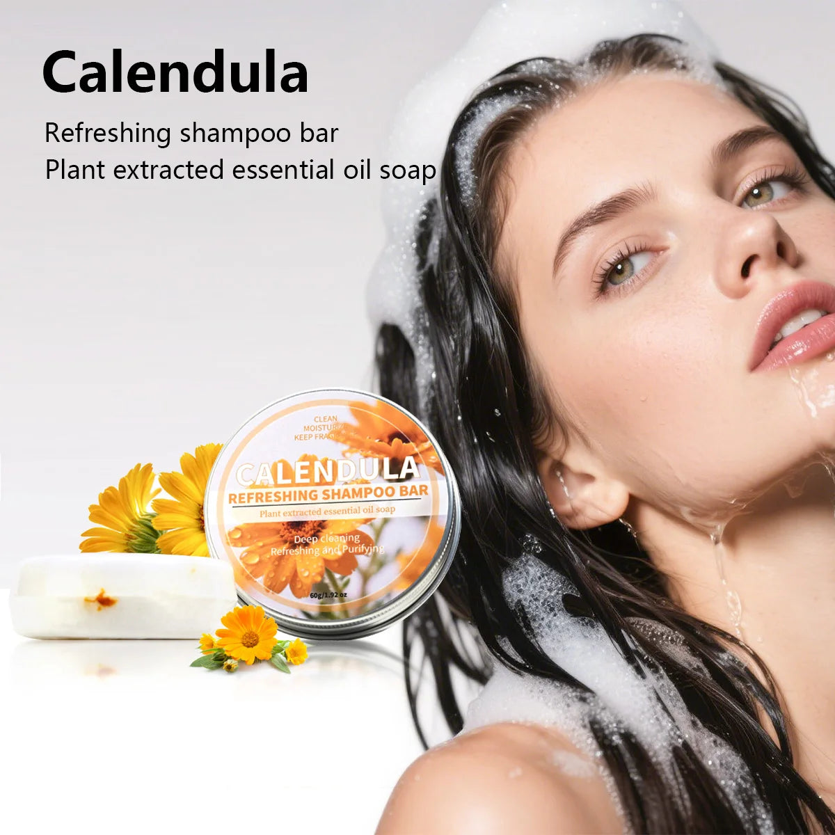 Calendula Shampoo Bar, Herbal Essential Oil Hair Care Soap, Deep Cleansing Natural Oil Soap