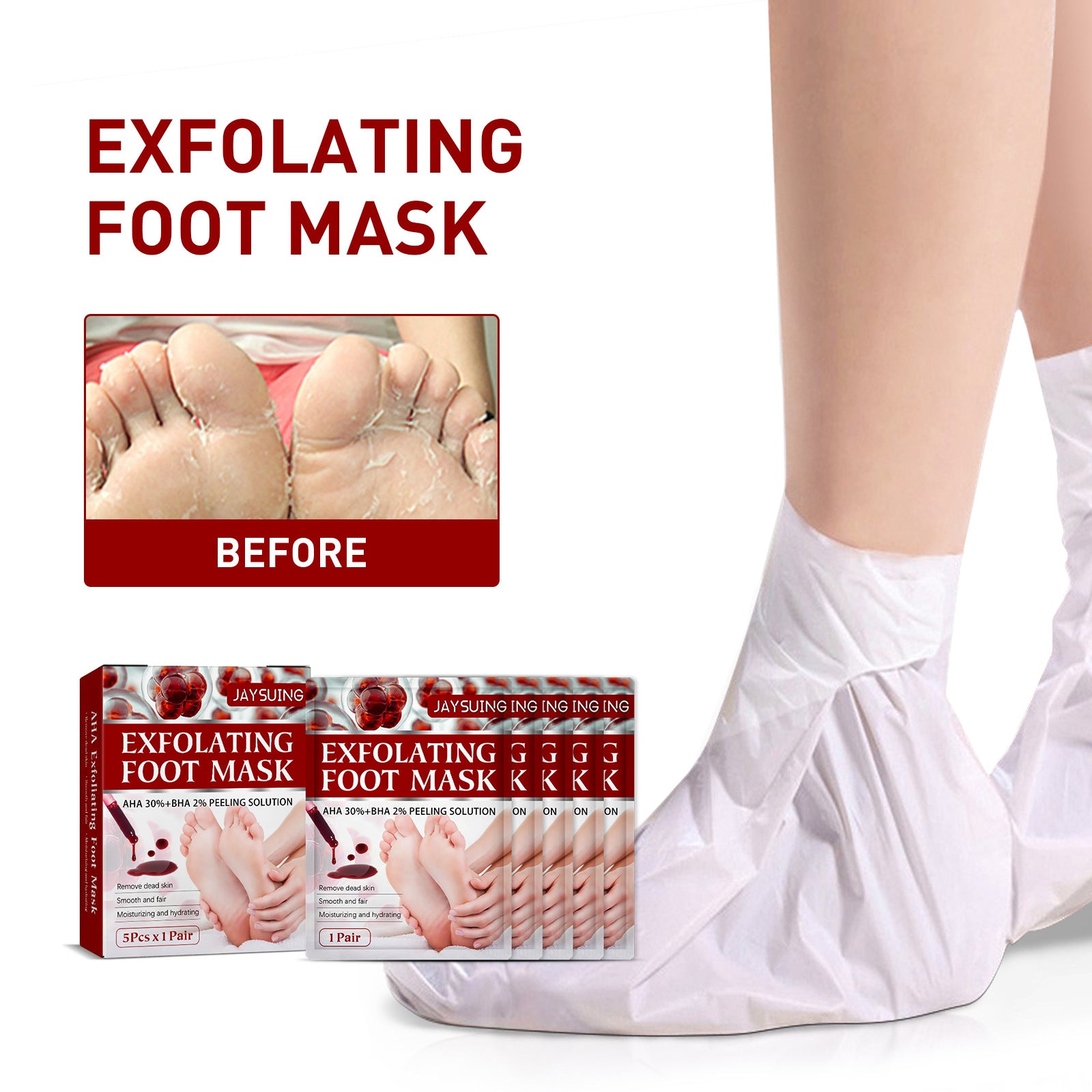 Exfoliating Feet Mask Sock Exfoliation Scrub for Feet Mask Remove Dead Skin Moisturizing Pedicure Anti Crack Foot Patch Spa 5PCS