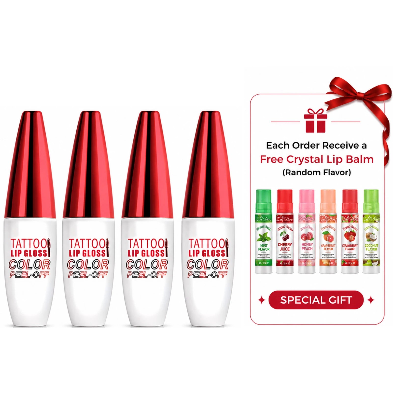 ZaiDoc Peel Off Lip Stain Tint Set 4 Colors Long Lasting Waterproof Transfer Proof Matte Finish Lip Gloss 10g Each