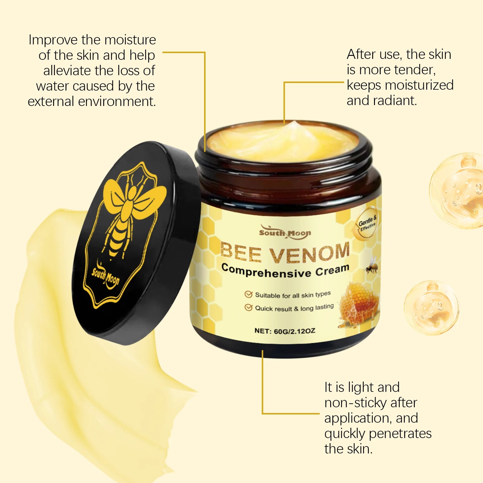 Bee Venom Skin Moisturizer Nourish Dryness Skin Anti Cellulite Firming Brightening Smoothing Body & Face Care Creams Non-Greasy