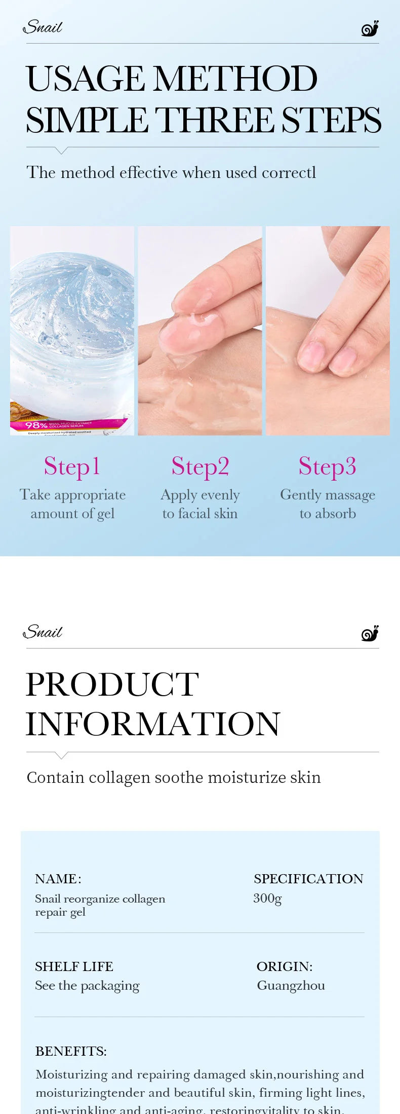 SADOER Snail Collagen Face Cream Gel Firming Repair Whitenting Moisturizing Facial Creams Beauty Face Skin Care