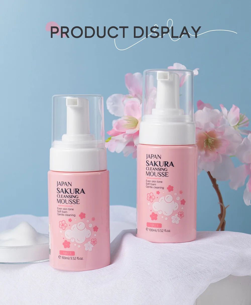 LAlKOU Japan Sakura Cleansing Mousse Facial Cleanser  Shrink Pores Deep Clean Oil Control Moisturizing Skin Care 100ml