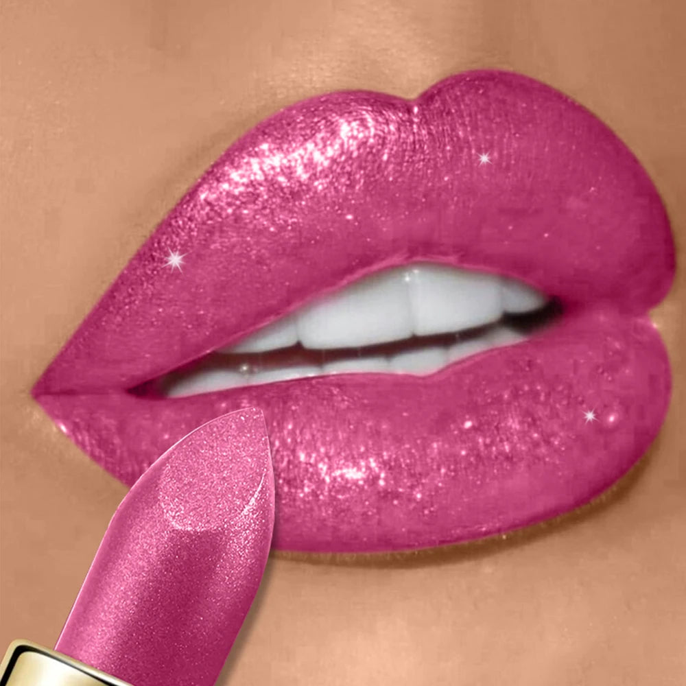 Pearlescent Glitter Lipstick Metallic Waterproof Long Lasting Matte Shimmer Diamond Lipstick Women Sexy Lips Makeup Cosmetics