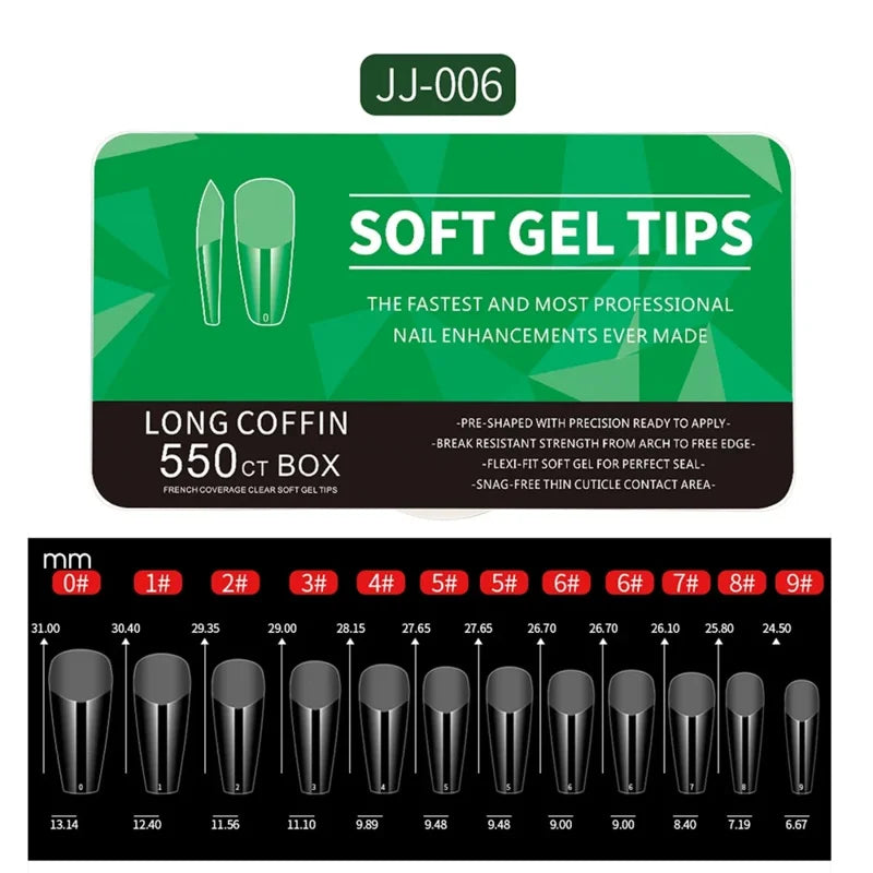 550Piece Medium and short soft gel nail tips Medium Apricot/Coffin Head Full Coverage Matte Extension Tool  Press-On Nail