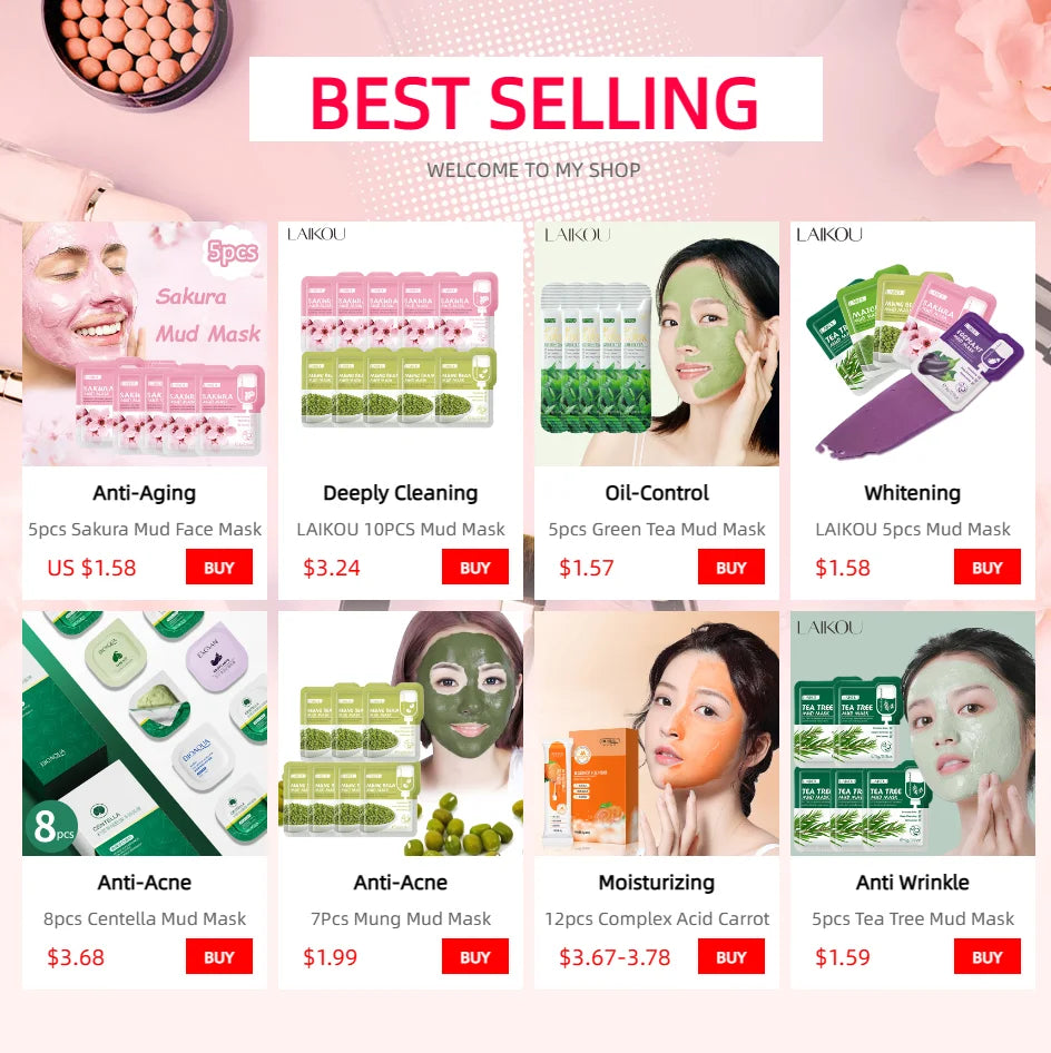 5pcs LAIKOU Eggplant Mud Mask Oil Control Moisturizing Anti-Acne  Anti Wrinkle Whitening Cleansing Clay Mask Skin Care Face Mask