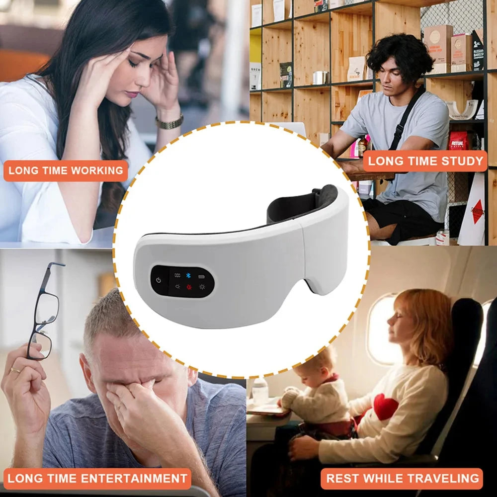 All-in-One Bluetooth Eye Massager with Vibration – Smart Mask with Wireless Charging for Eye Care