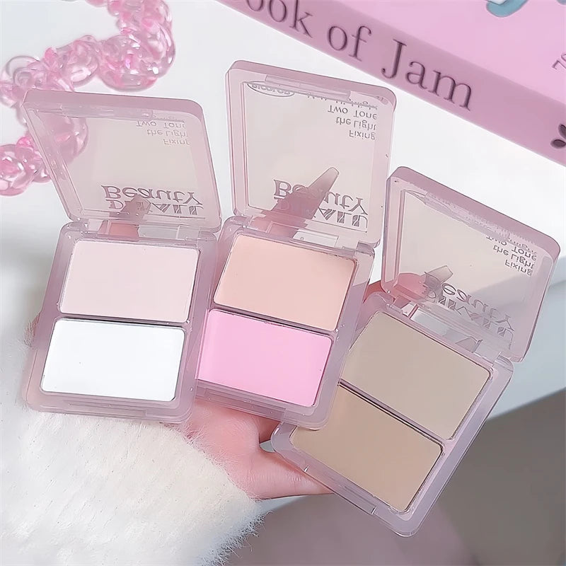 Two-tone Highlight Contour Palette Matte White Highlighter Grey Brown Nose Shadow Face Contouring Bronzer Brighten Powder Makeup