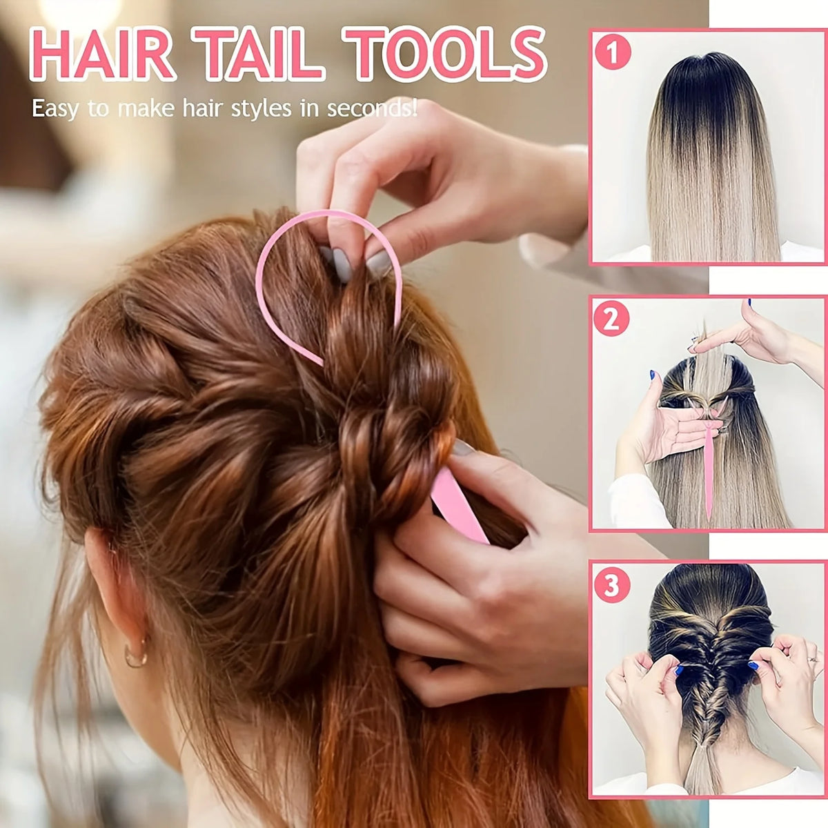 4-piece WANMEI  Headband Tool, Hair Braiding Tool with Mouse Tail Comb, Ponytail Headband Remover, Quick Styling Hair Accessory