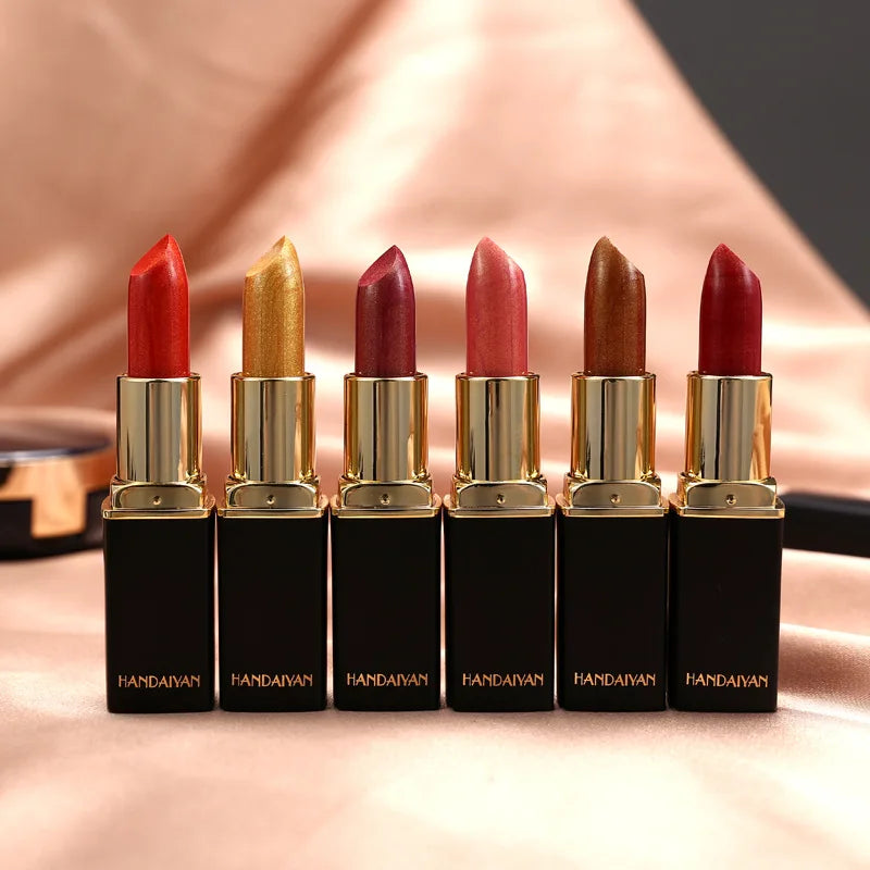 Black Tube Gold Shiny Lipstick Waterproof Long Lasting Moisturizing Glitter Pearlescent Nude Pink Shimmer Lipstick Luxury Makeup