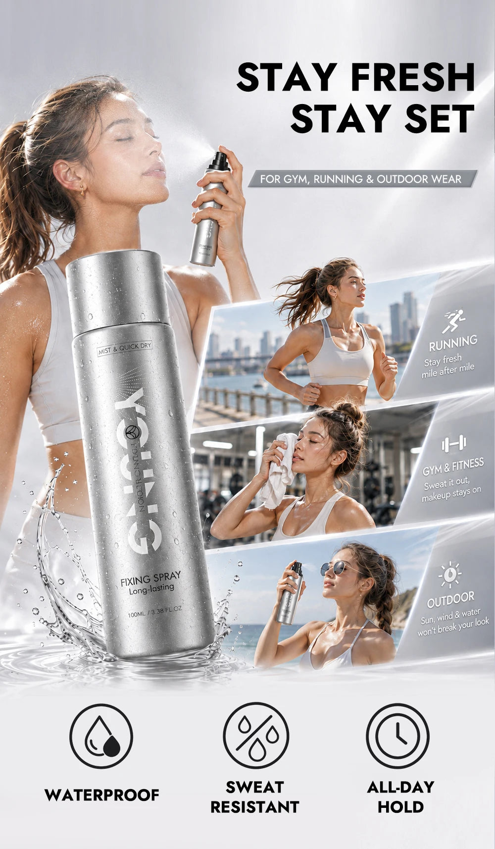 YOUNG VISION 100ml Makeup Setting Spray – Long-Lasting Matte Finish, Oil-Control, 3-Layer Film-Forming, Alcohol-Free, Hydrating,