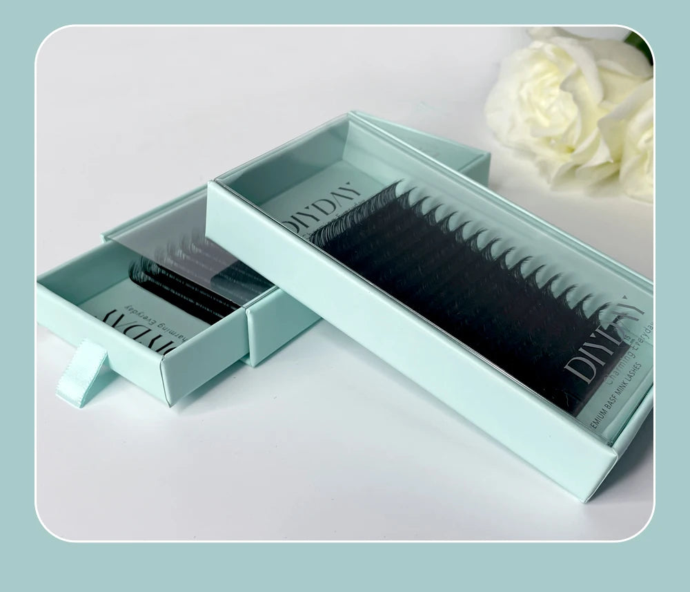 DIYDAY 16Rows Classic Lashes Individual Natural False Mink Eyelashes B C CC D DD Curl Eyelash Extension Supplies for Makeup