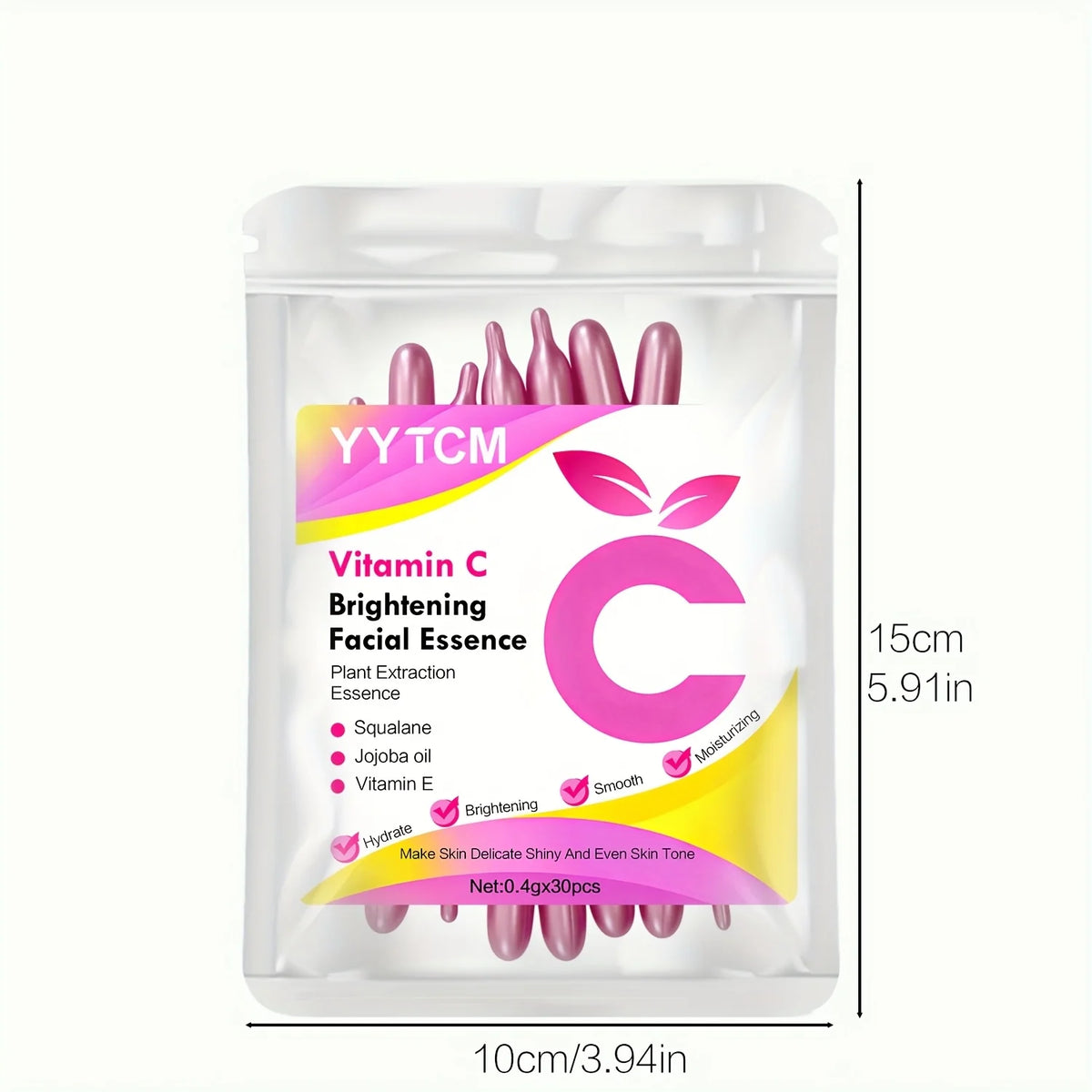Vitamin C Brightening Skin Moisturizing Capsule Serum, hydrates and smooths the skin, contains plant squalane, vitamin E, magnolia oil, and jojoba seed oil for deep hydration and skin brightening (0.4g x 30 capsules)/bag-1 ba