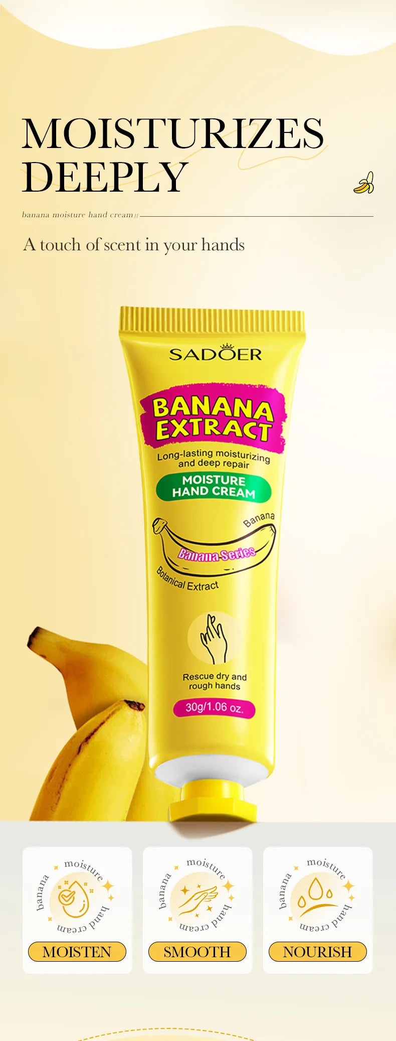 3/5pcs SADOER Banana Hand Cream Anti-Drying Crack Moisturizing Brightening Repairing Hand Creams For Hands Skin Care