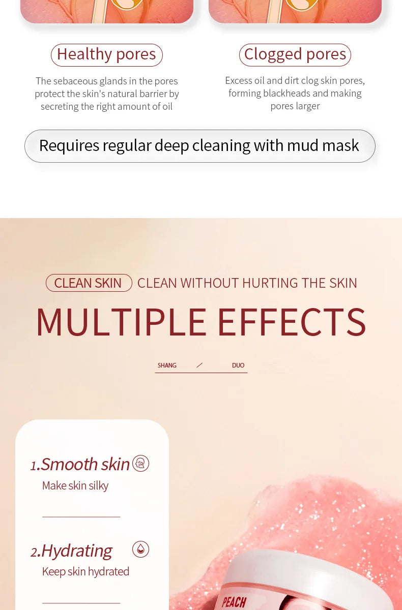100g Peach Deep Cleansing Bubble Clay Facial Mask Remove Blackheads Oil Control Moisturizing Face Smooth Korean Skin Mud Masks