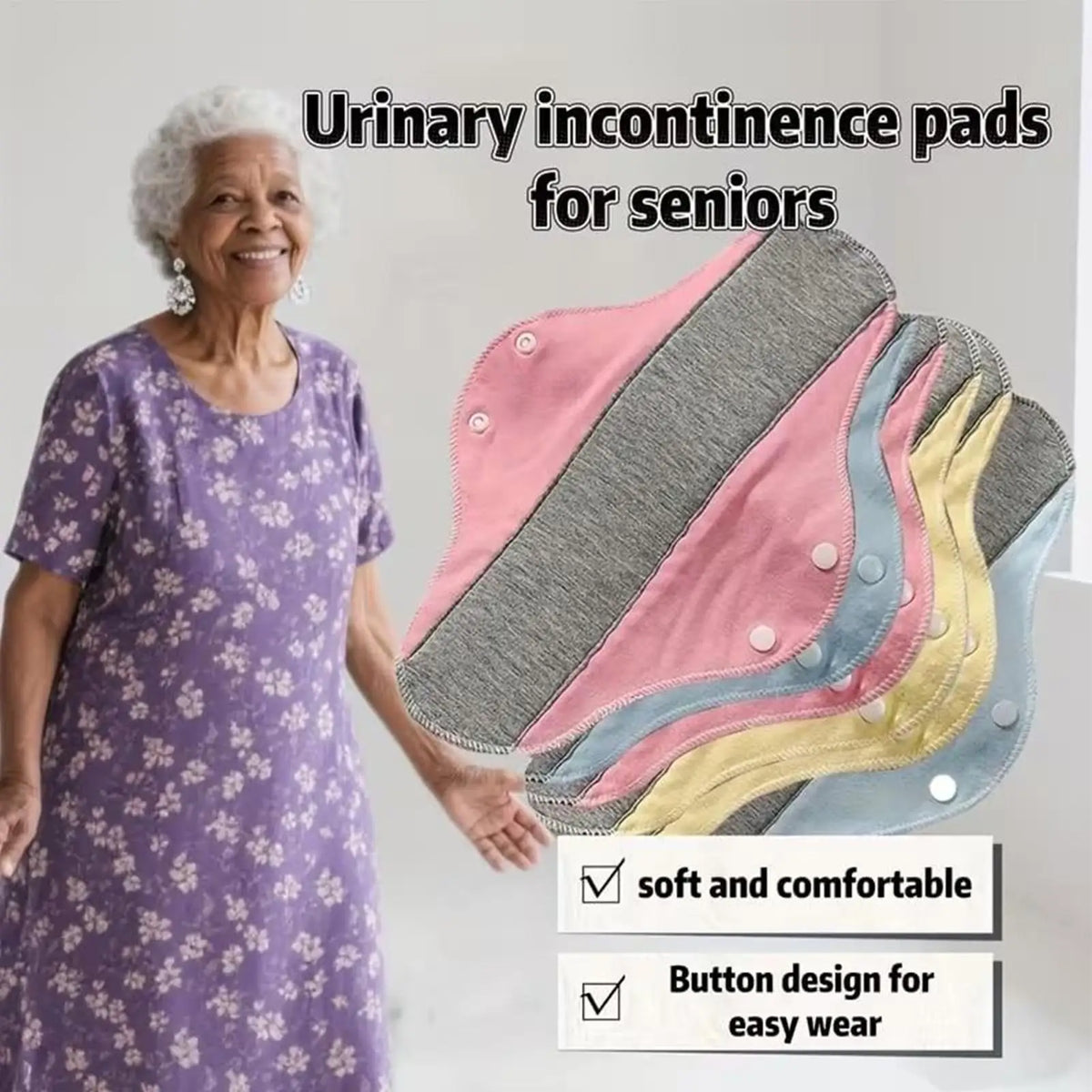 6pieces Reusable Sanitary Pads for Women Leakproof Waterproof Soft Napkins Reusable Feminine Pads for Postpartum and Elderly