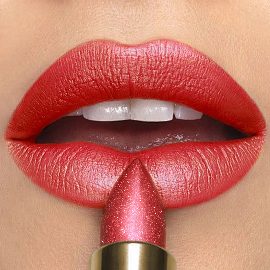 16 Colors 1PC Metallic Glitter Shiny Lipstick Lip Tint, Waterproof Senior Matte Lip Makeup Gifts for Women Cosmetic Lip Glaze